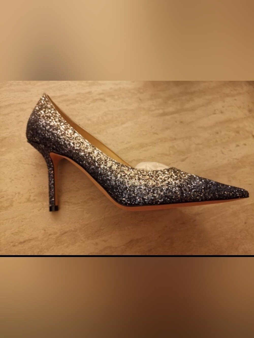 Jimmy Choo Romy 85 Ombre Coarse Glitter Pointed Toe Pumps Silver Grey 36.5